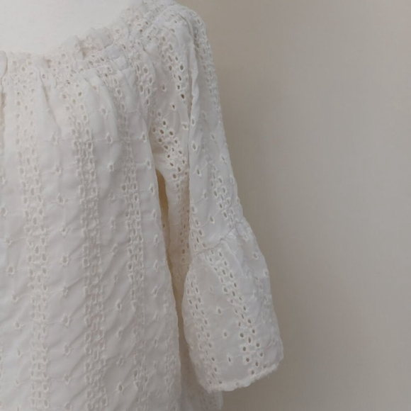 Anthropologie Floreat Off The Shoulder Bohochic Eyelet Top Ivory Size Large - Picture 7 of 10